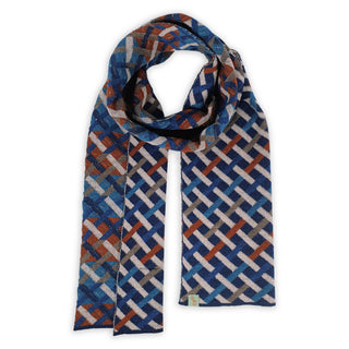 SCARVES - THREADED - EXTRA FINE MERINO WOOL - Indigo Blue / Bronze Brown - 