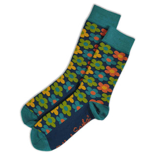 SOCKS - FLOWER POWER - AUSTRALIAN COTTON - Petrol - S / 2-8