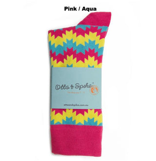 SOCKS - STARSTRUCK - AUSTRALIAN COTTON - Pink / Aqua - S / 2-8